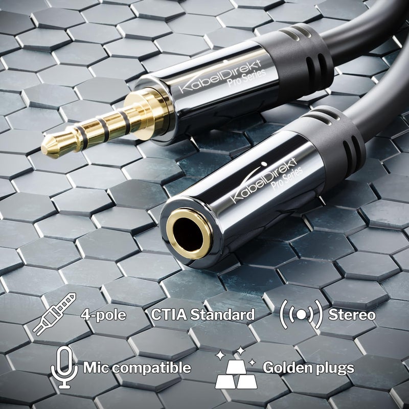 KabelDirekt â€“ Headset Extension Cable â€“ 1ft â€“ Headphone Extension Cord with Break-Proof Metal Plug for Gaming Headsets & Headphones with Microphone, TRRS, 4-Pole, 3.5mm Male to Female - Image 2